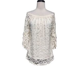 Lildy 3/4 Sleeve All Lace Pheasant Dress Boho Cold Shoulder Mini Dress Small
